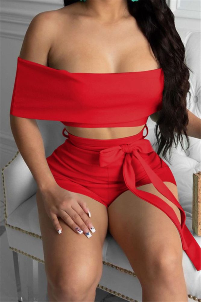 Red Stretch Tube Top Two-piece Set|Size: M
