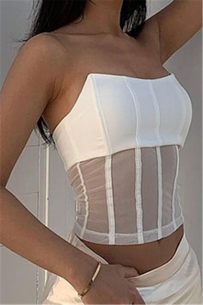 White Lace Up Back/Tube Top Corset|Size: S