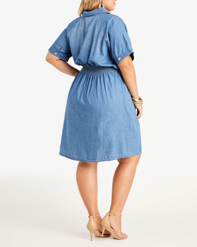 #D115 Chambray Button Front Shirt Dress Size: 14