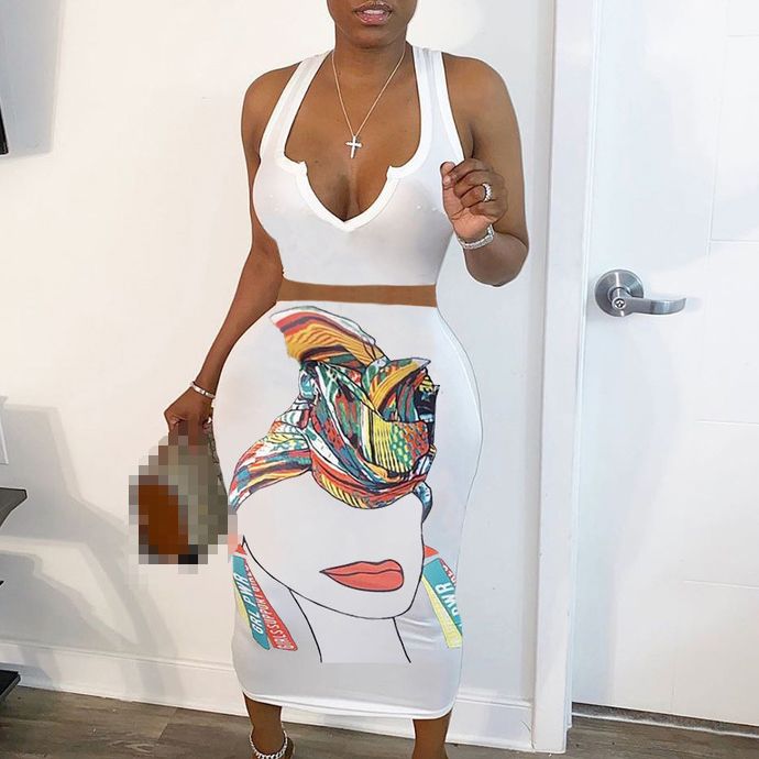 Abstract Painting Print Crop Top/Skirt Sets|Size: L