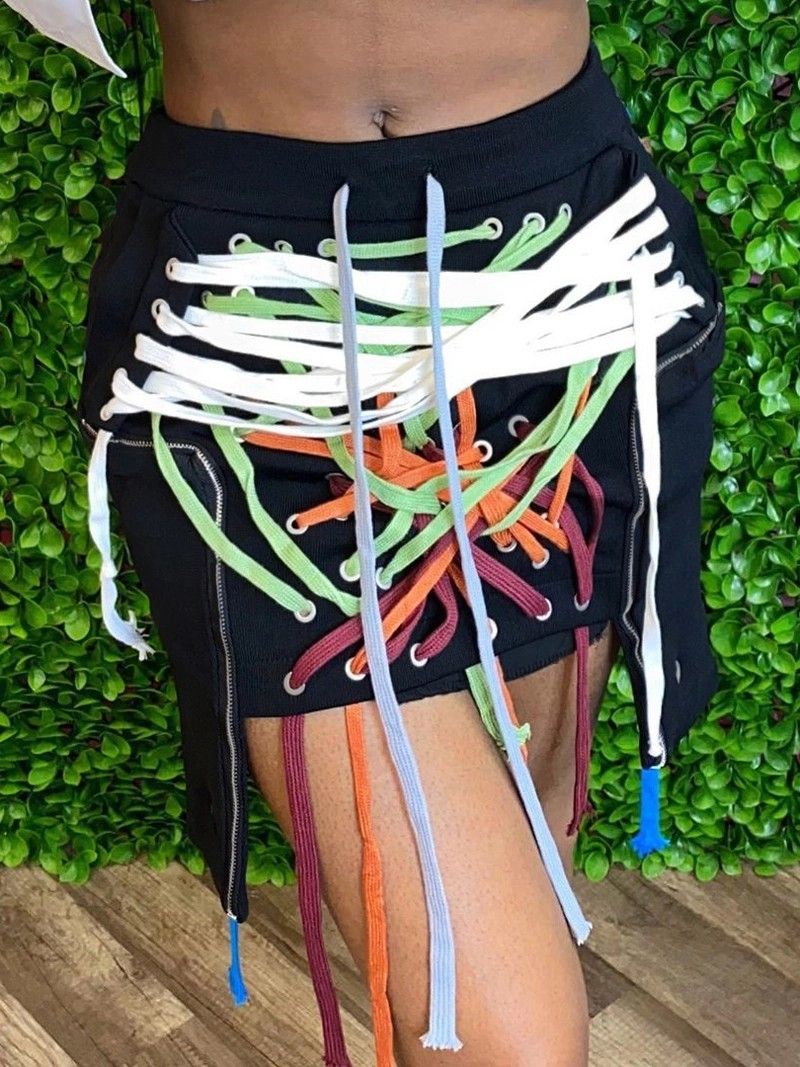 Black/Multicolor Strings Skirt|Size: M