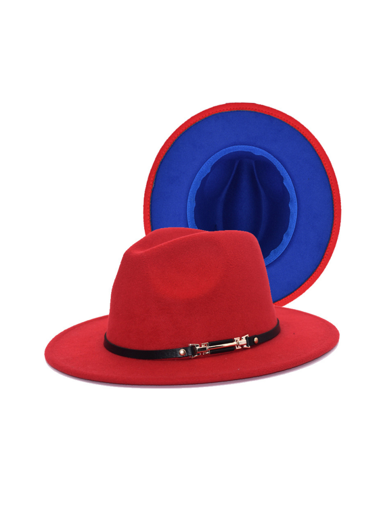 Red/Blue Wide Brim Fedora Hat|Size: OS