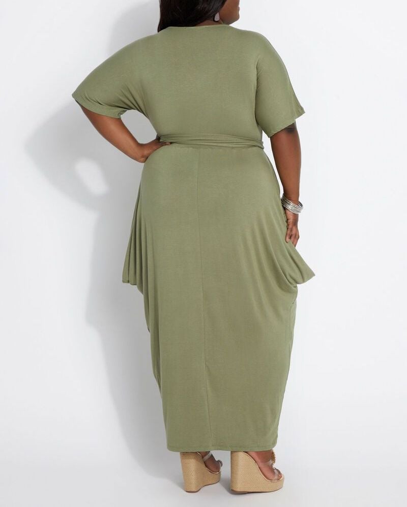 C047|Olive Green Belted Maxi Dress Size: L