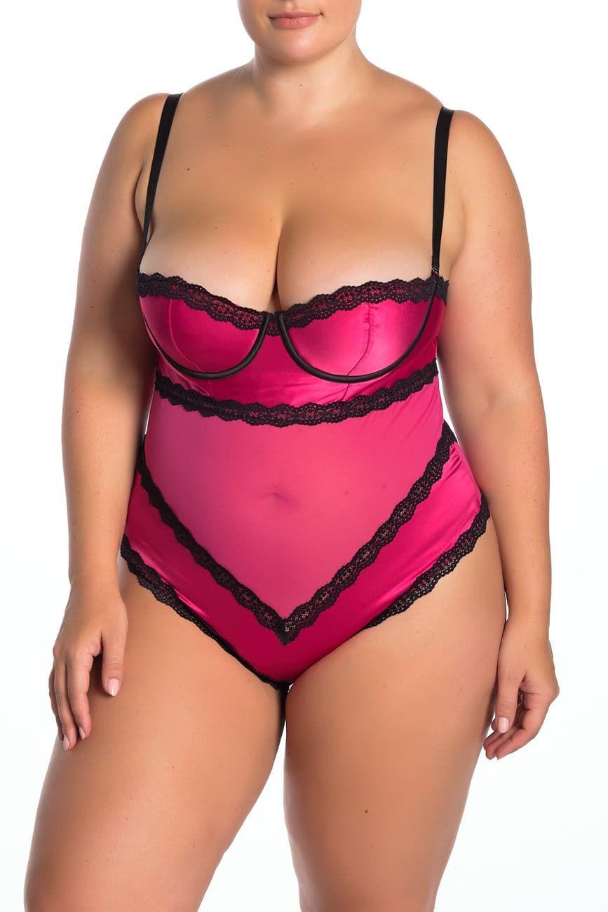  Lace Underwire Satin Teddy|Size: 2XL