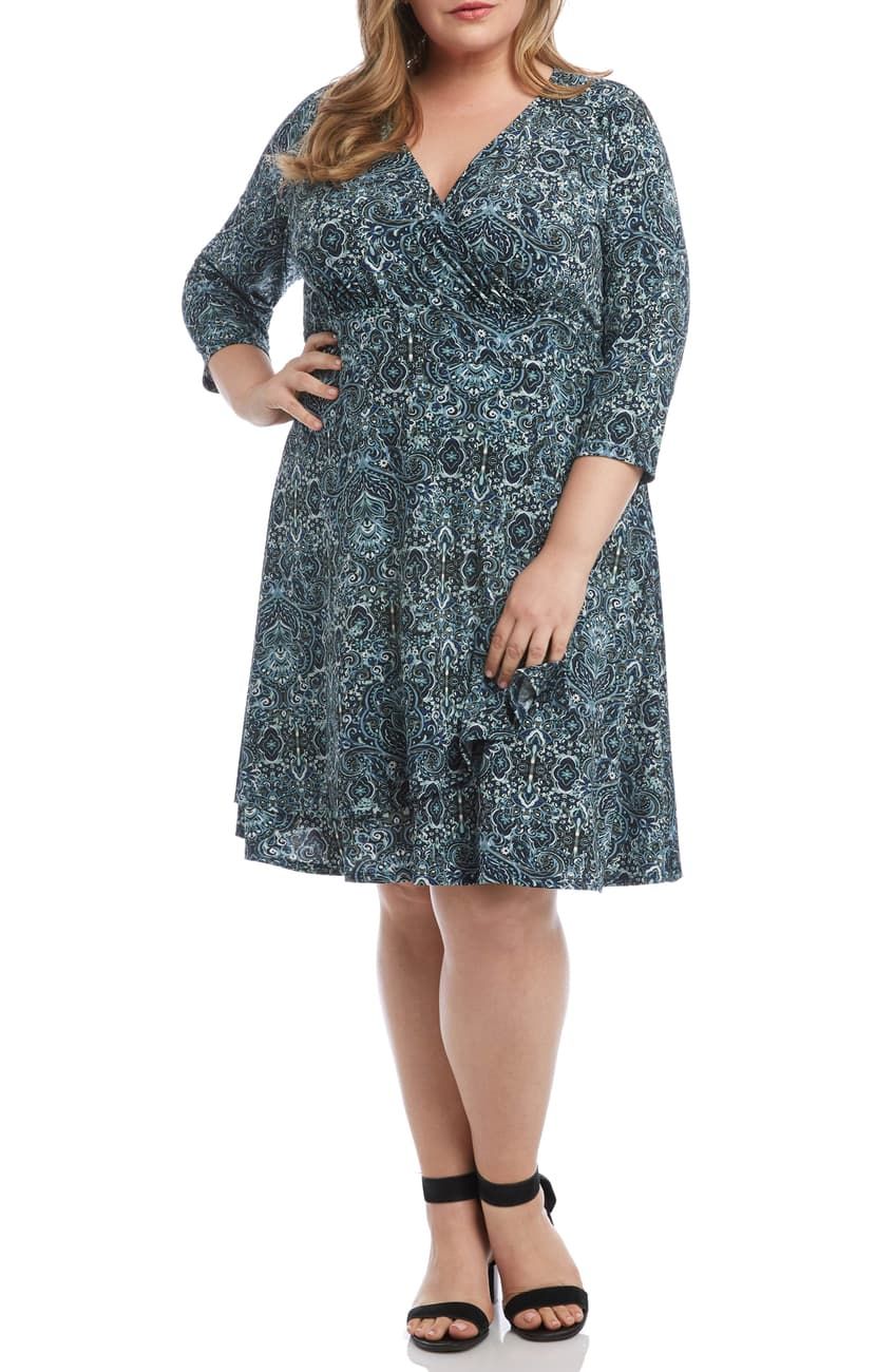 G016|Long Sleeve Printed Wrap Dress Size: 3XL