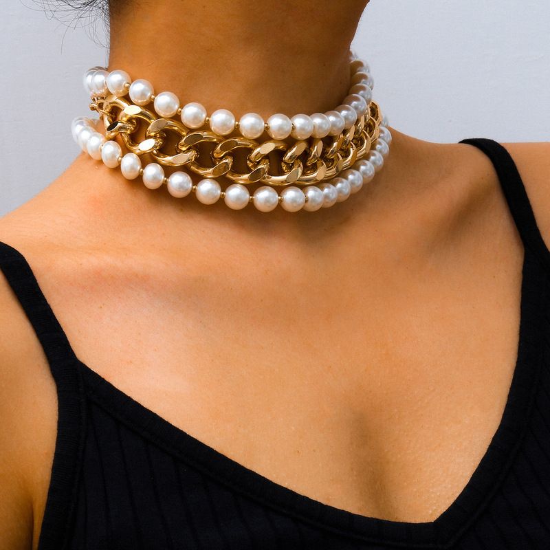 Pearl/Chain Layered Necklace 