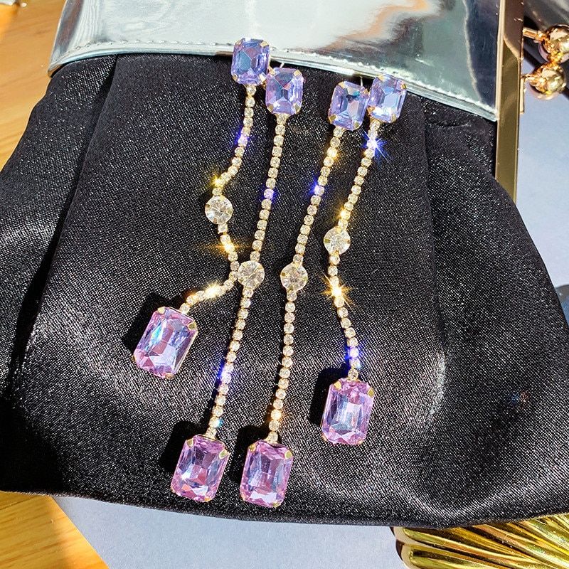Vintage Long Tassel Crystal Drop Earrings 
