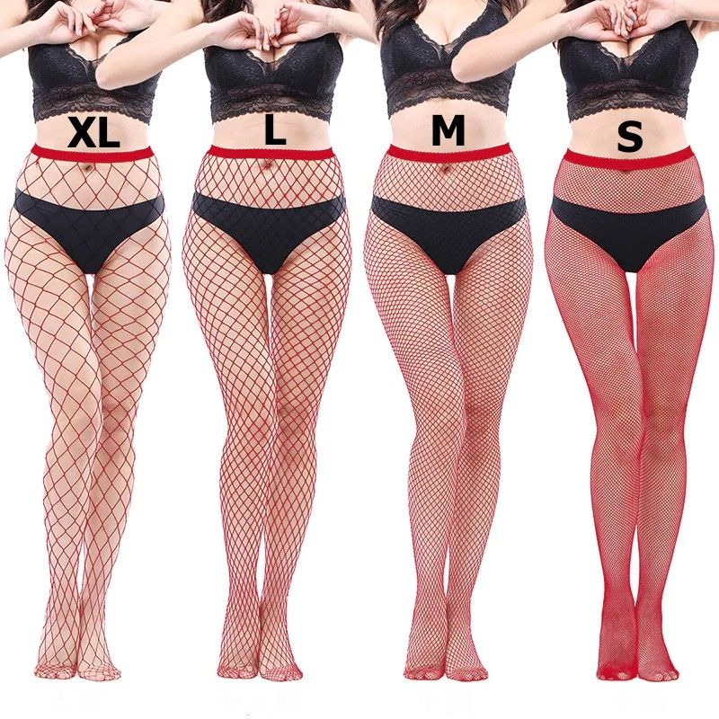 Red Stretch Fishnet Long Stockings|Size: OS