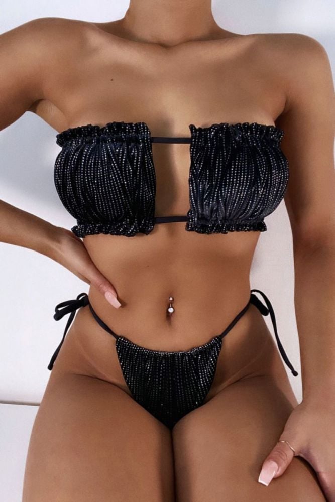 Size: M Black Tube Top Two-piece Bikini SKU: 034252