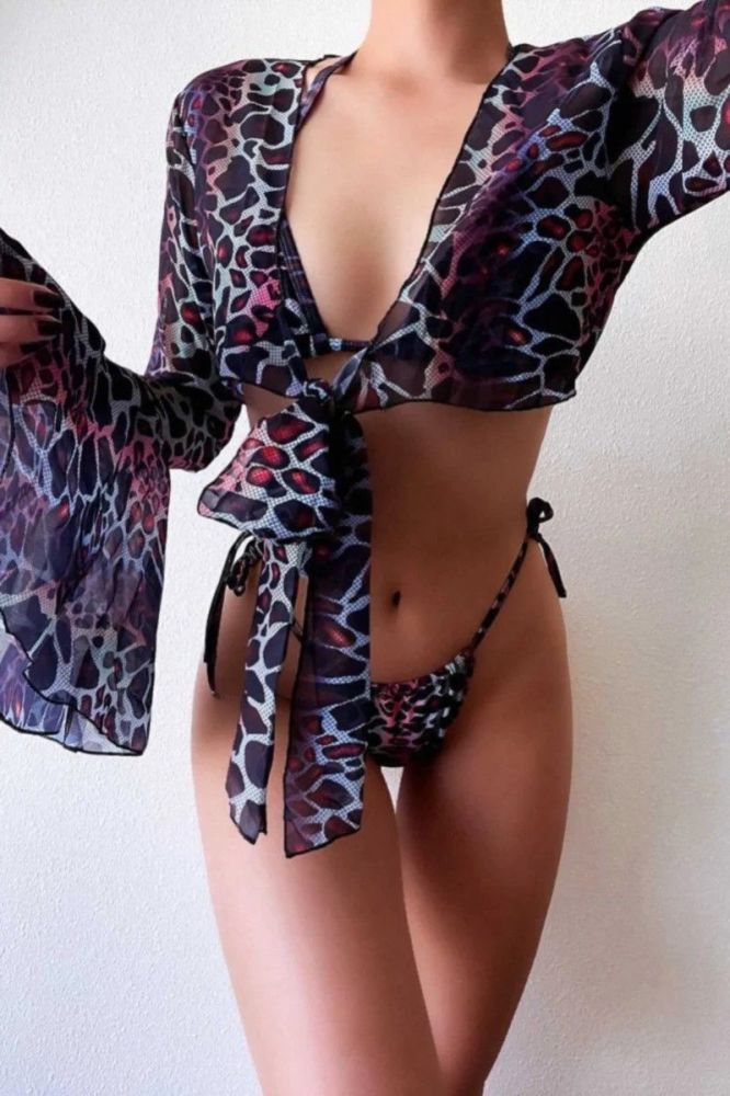 Multicolor Print 3-piece Bikini Set|Size: M