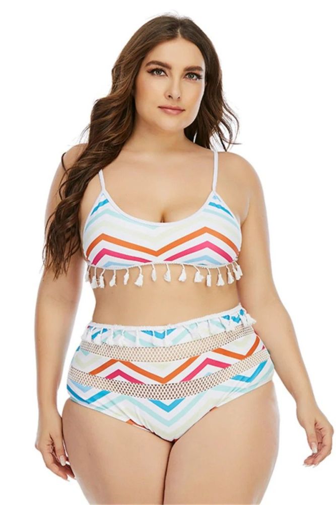 Stripes Print/Tassels Two-piece Swimwear Size: 2XL