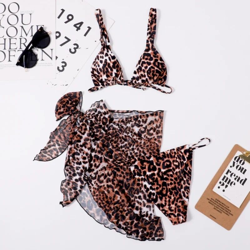 Leopard Print Mesh Three-piece Suit|Size: L