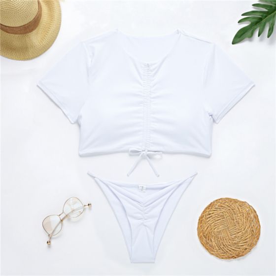 White Drawstring Two-piece Bikini|Size: M