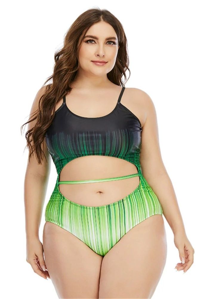 Green Printed One-piece Swimwear Size: 2XL