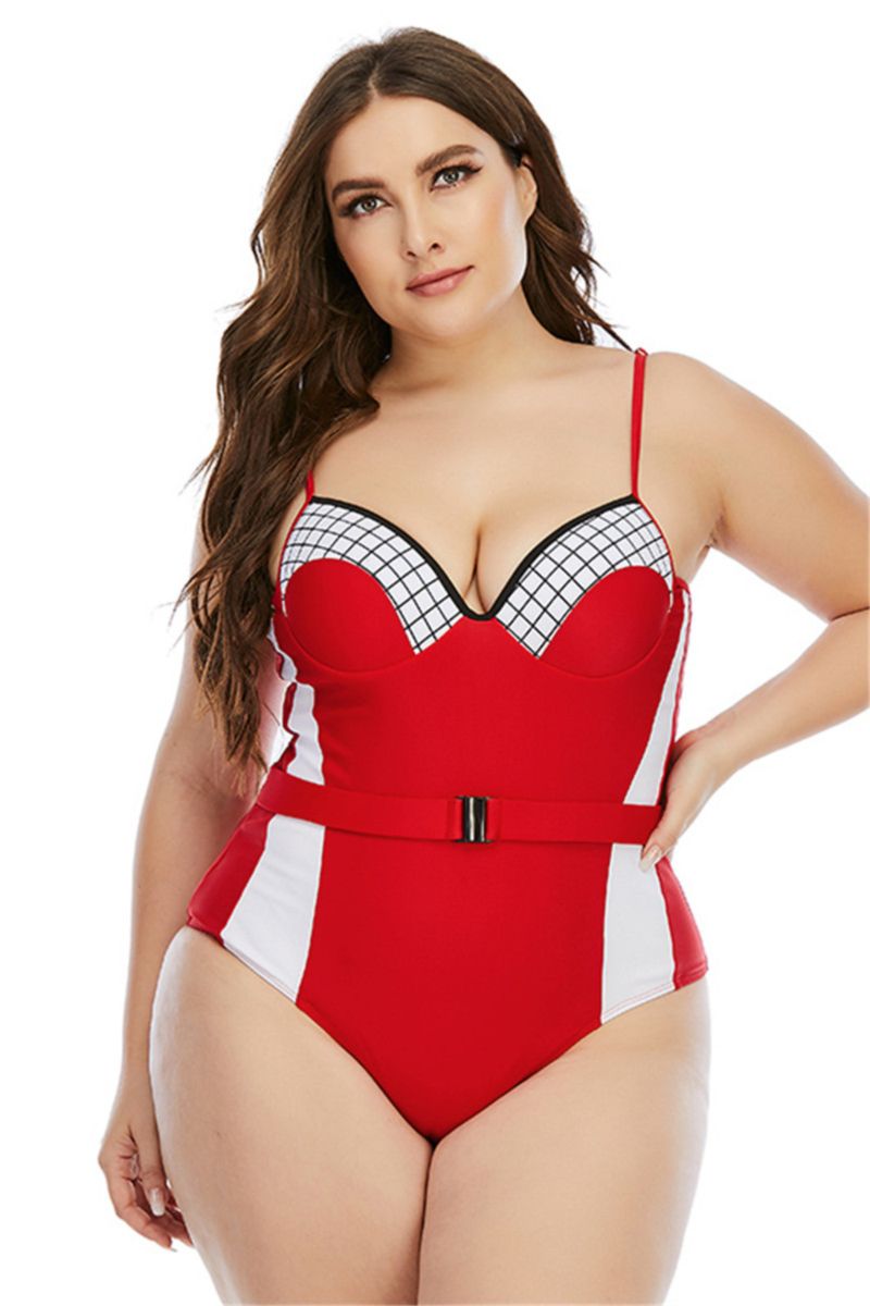Red/White One-piece Swimsuit|Size: 3XL 