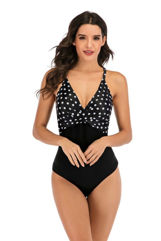 Black/Dots Print One-piece Bikini Size: 2XL