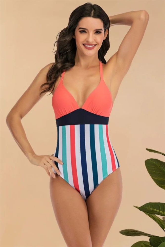 Colorful Stripe One-piece Bikini|Size: L