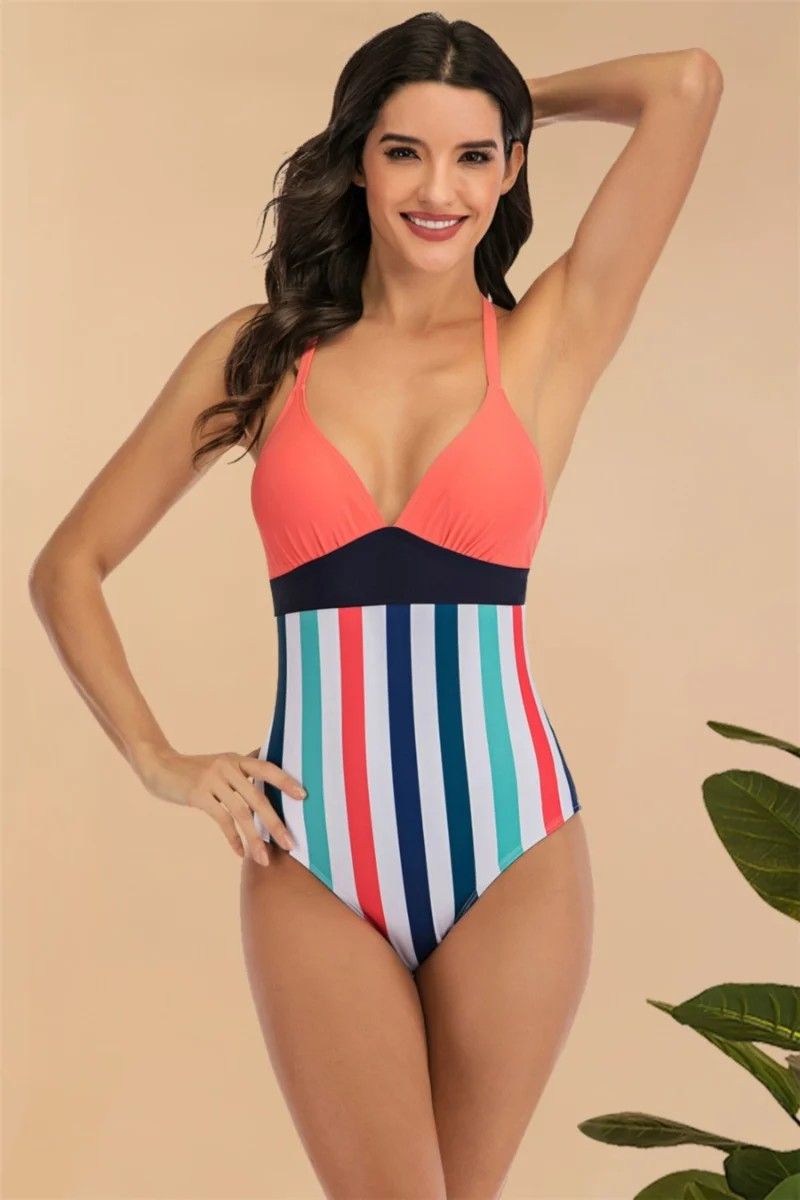 Colorful Stripe One-piece Bikini|Size: XL