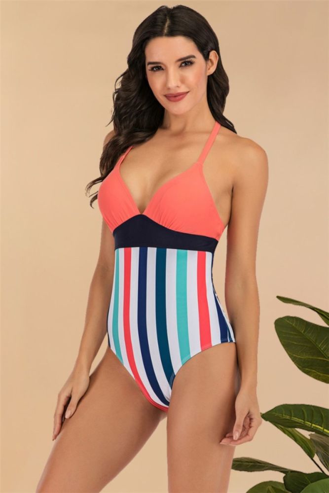 Colorful Stripe One-piece Bikini|Size: L