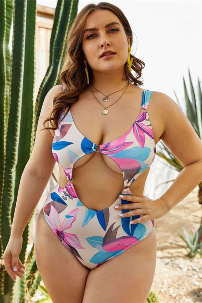 Floral Printed Stretch One-piece Swimsuit Size: 1XL