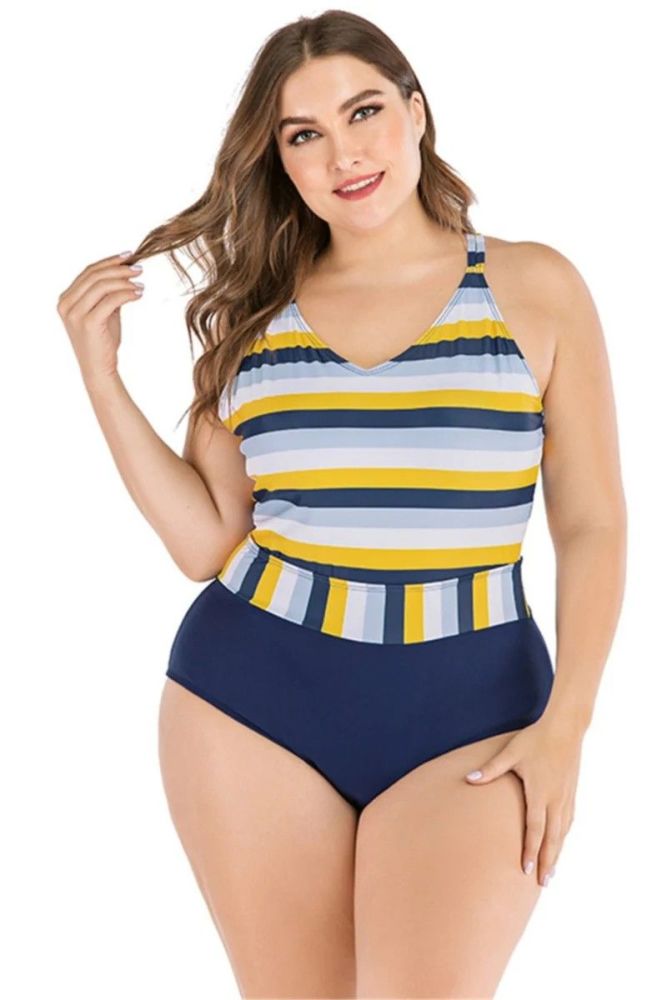 Stripe/Printed One-Piece Bikini Size: 4XL