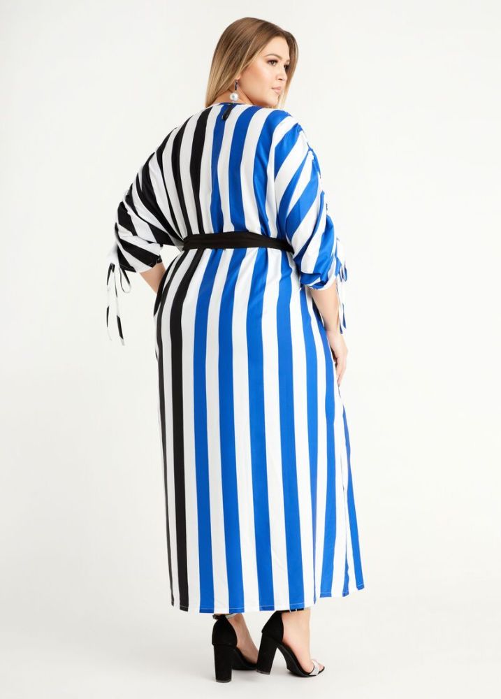 F019|Belted Stripe Long Sleeve Dress Size: 18/20