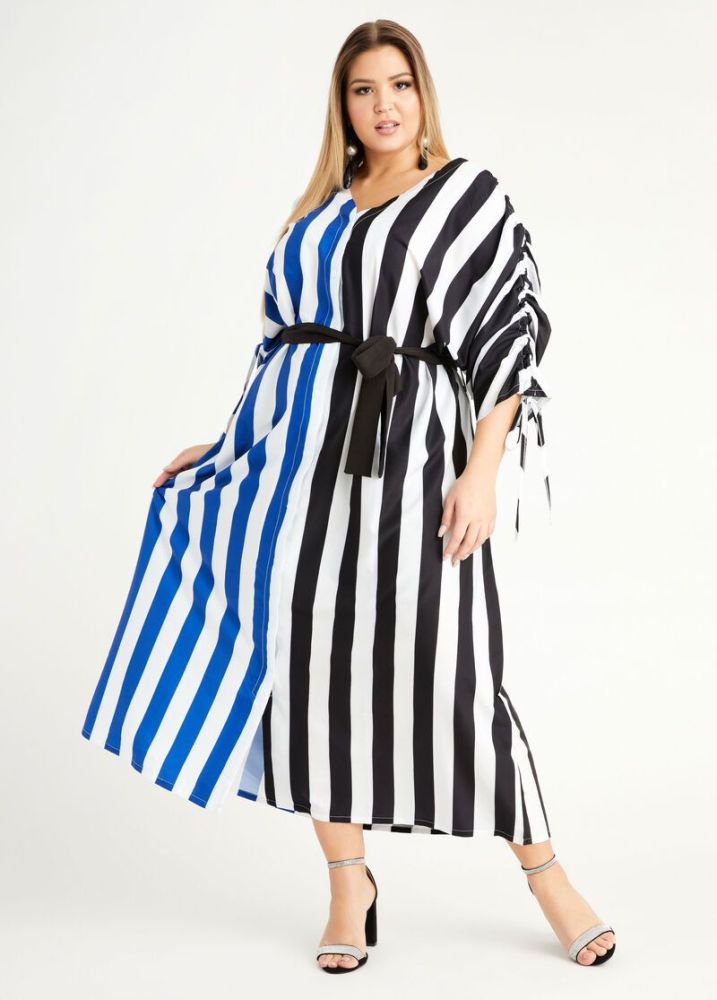 F019|Belted Stripe Long Sleeve Dress Size: 18/20