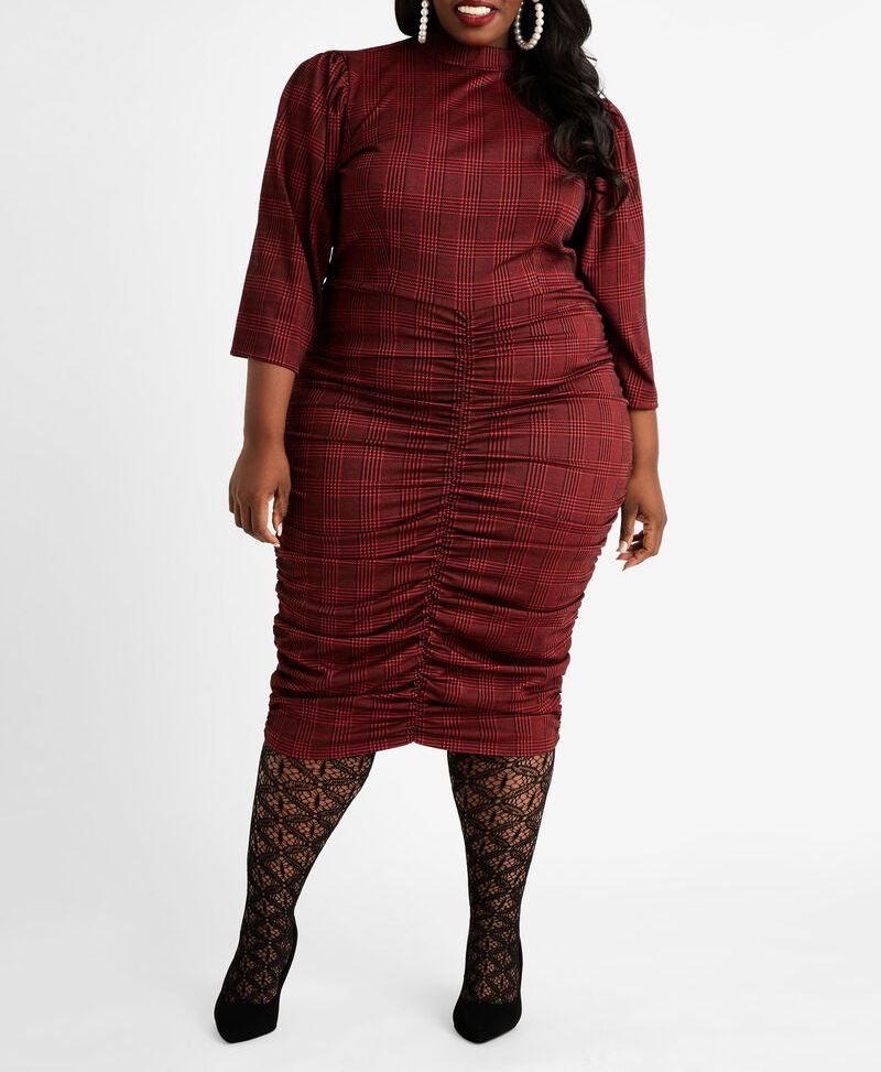F024|Boss Lady Printed Mock Neckline Long Sleeves Dress Size: 2XL