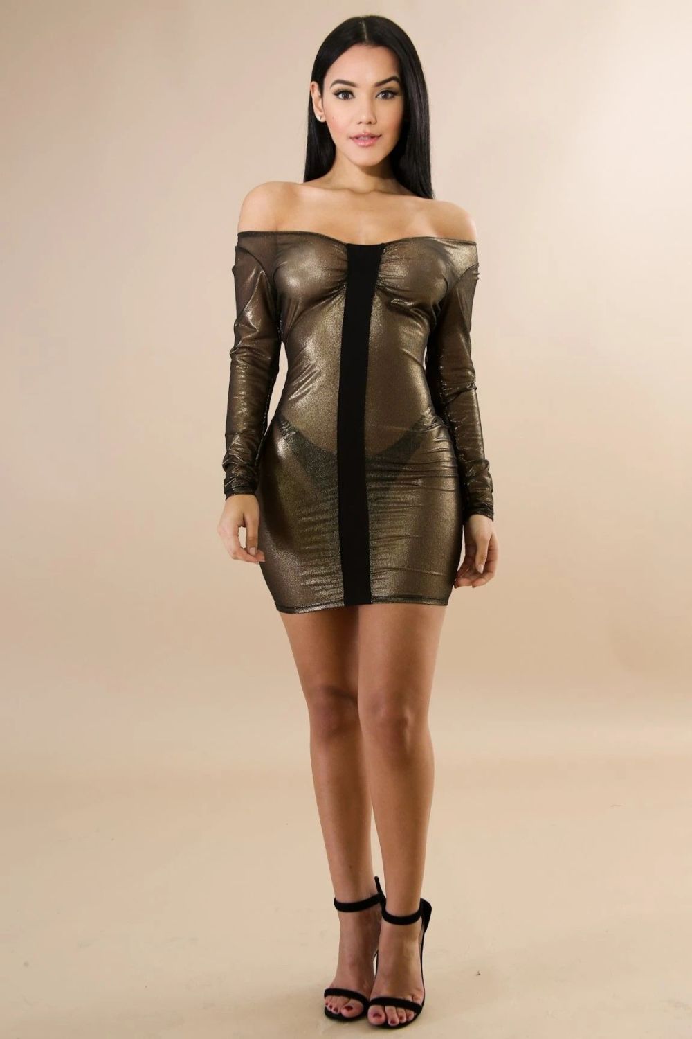 Bronze Long Sleeve Sheer Dress|Size: L