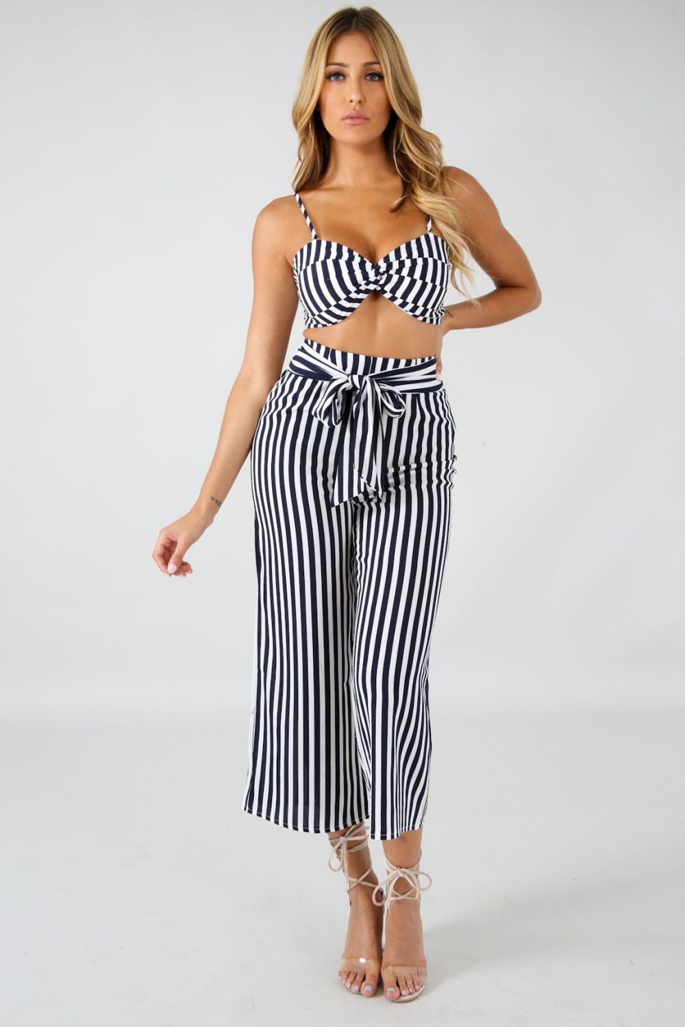 Navy Two Piece Stripe Pant Set|Size: S