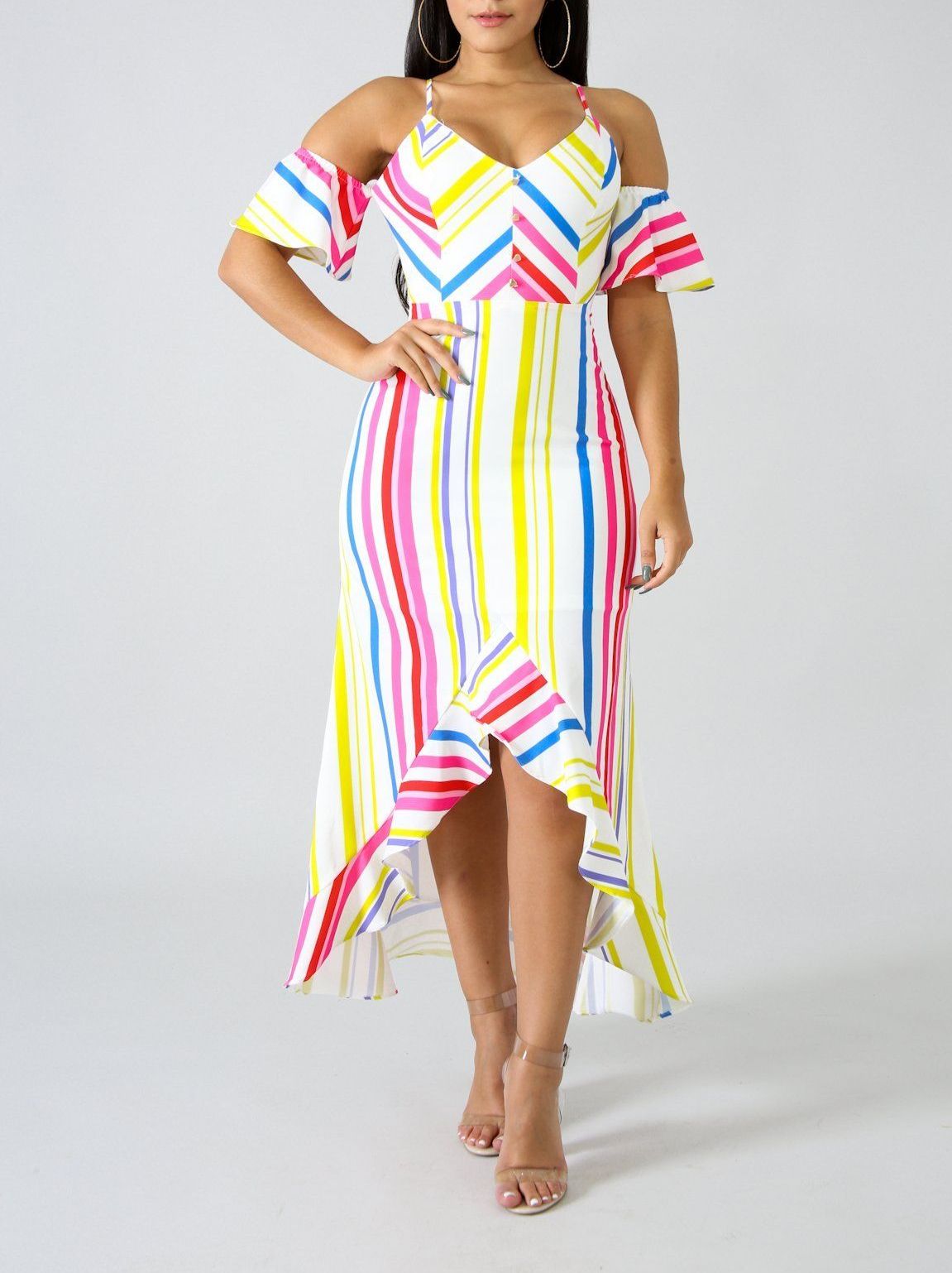 B117|Colorful Print Maxi Dress Size: M