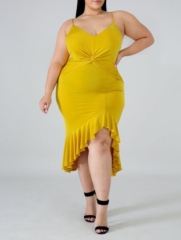 G019|Mustard BodyCon Maxi Dress Size: 3XL