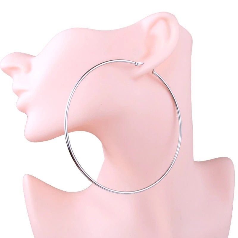 90MM Stainless Steel Silver Hoops #E8801