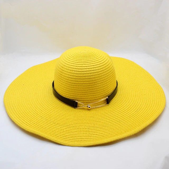 Yellow Floppy Black Trim Beach Hat|Size: (One Size Fits Most)