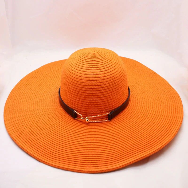 Orange Floppy Black Trim Beach Hat|Size: (One Size Fits Most)