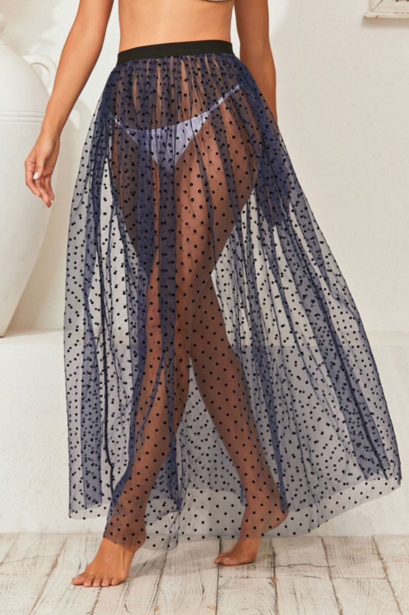Dots Printed See Through Mesh Skirt|Size: 1XL