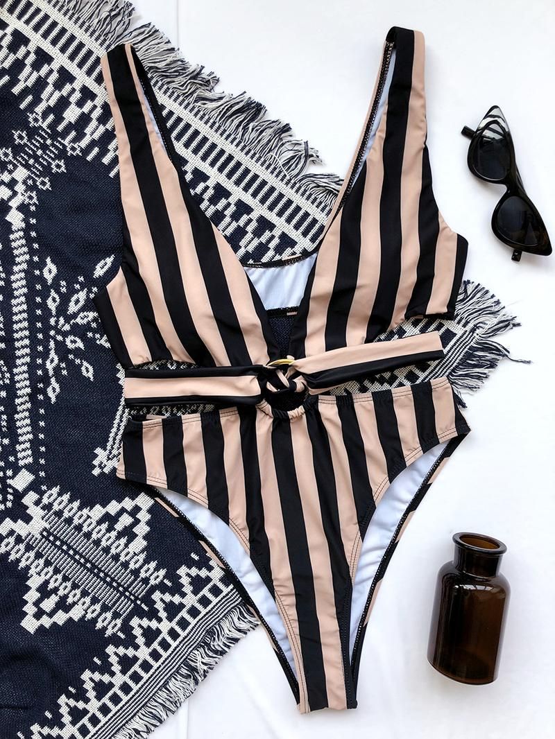 Stripe Printed 2-piece Bikini|Size: L