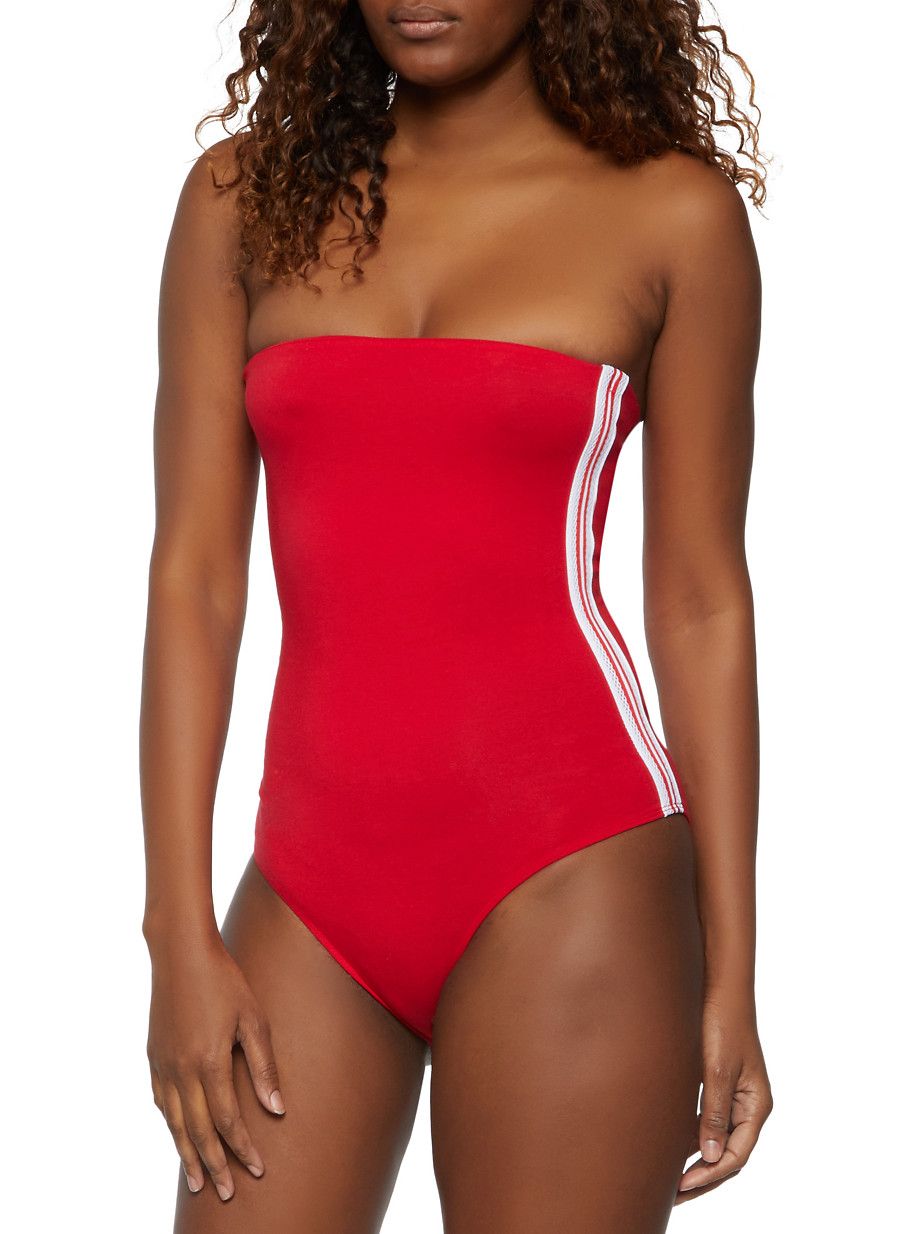 Red Striped Tape Size Bodysuit|Size: L