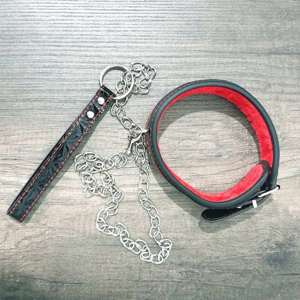 Black/Red Pu-Leather Slave Bondage Collar 