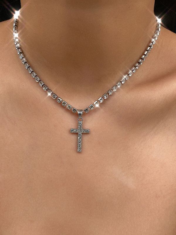 Silver/Rhinestone Cross Necklace