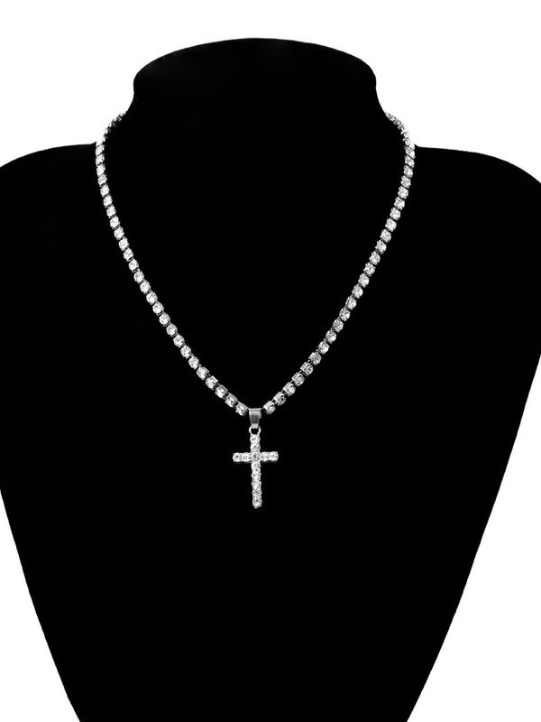 Silver/Rhinestone Cross Necklace