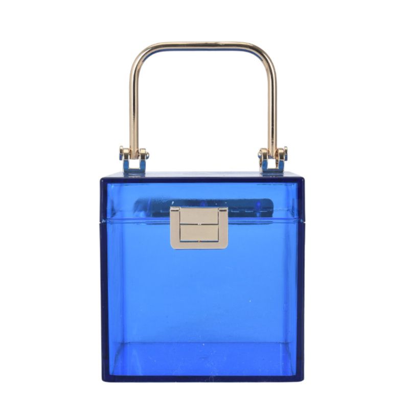 New Markdown Blue Transparent Square Handle Box Bag