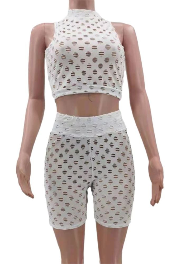 Size: L White See-Through Sleeveless Two-Piece Set SKU: 069789