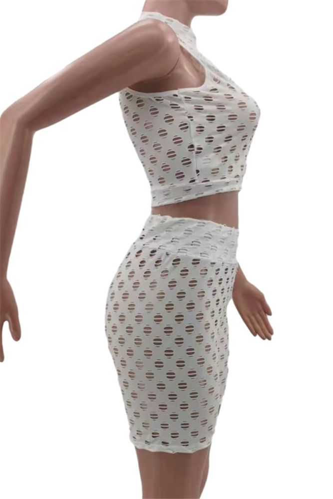 Size: L White See-Through Sleeveless Two-Piece Set SKU: 069789