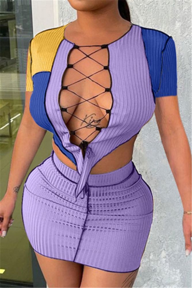 Short Sleeve Lace-Up Two-Piece Set Size: S
