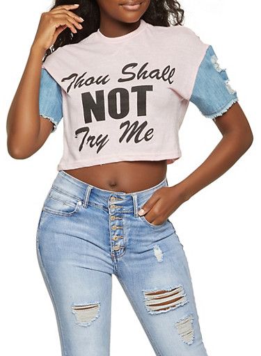Buy 2 for $25 Printed Denim Short Sleeve Top Size: M