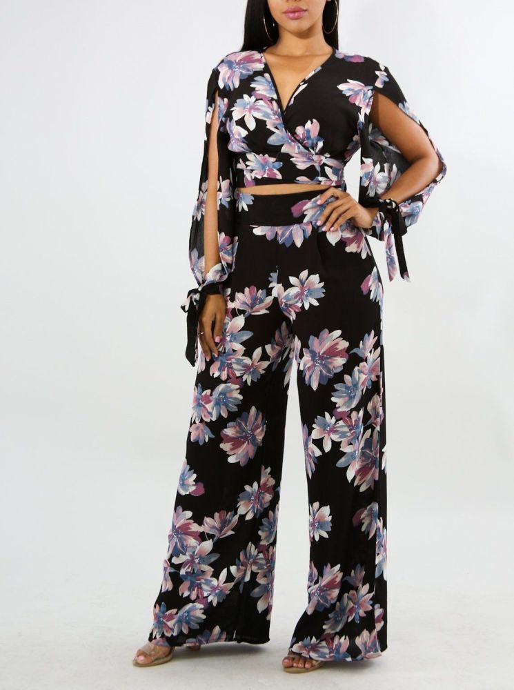 Floral Print Palazzo Pants Set Size: S