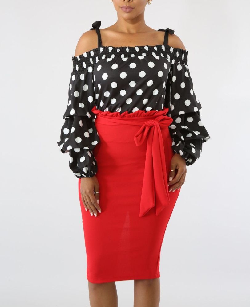 Hot Red Pleated Midi Skirt|Size: L