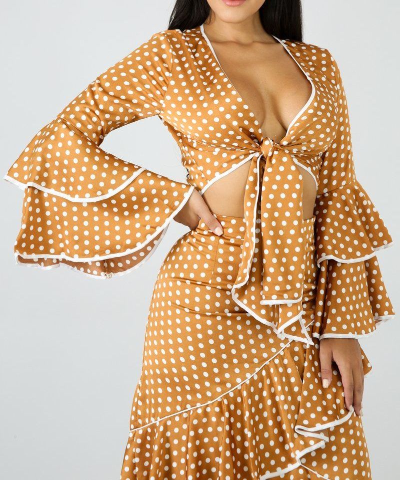 Mustard Polka Dot Flare Skirt Set|Size: S