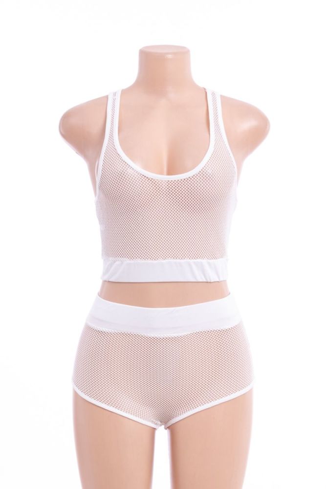 White Stretch See Through Mesh High Waist Two-piece |Size: L